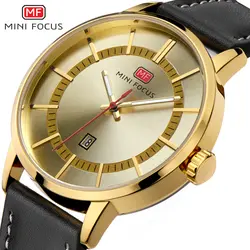 MINIFOCUS мужской часы моды Повседневное Для мужчин кварцевые натуральная кожа часы календарь Дисплей Водонепроницаемый часы Для мужчин