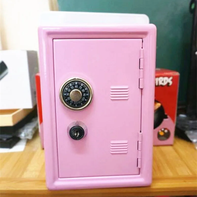 Прямоугольный металлический мини надежный пароль с ключом Копилка безопасная форма детский копилка - Цвет: Розовый