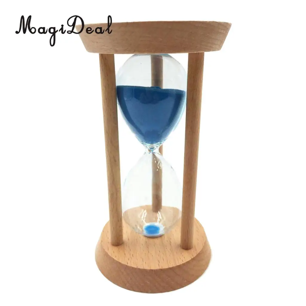 Round Shape Sand Glass Hourglass 15 Mins Oblique Wood Timer Kitchen Cooking Utensils Home Desk Bookshelf Decoration Blue