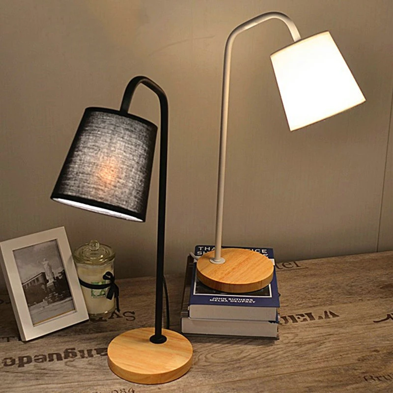 

Fabric Table Lamp Modern Black / White High Grade Eyeshield Wood Desk Lamp For Home Bedroom Living Room Decoration Bedside Lamp