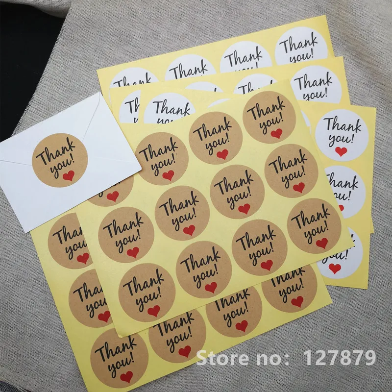 

120Pcs 38mm Thank You Red Heart Handmade Cake Packaging Sealing Label Kraft Sticker Baking DIY Work Gift Box Round Stickers