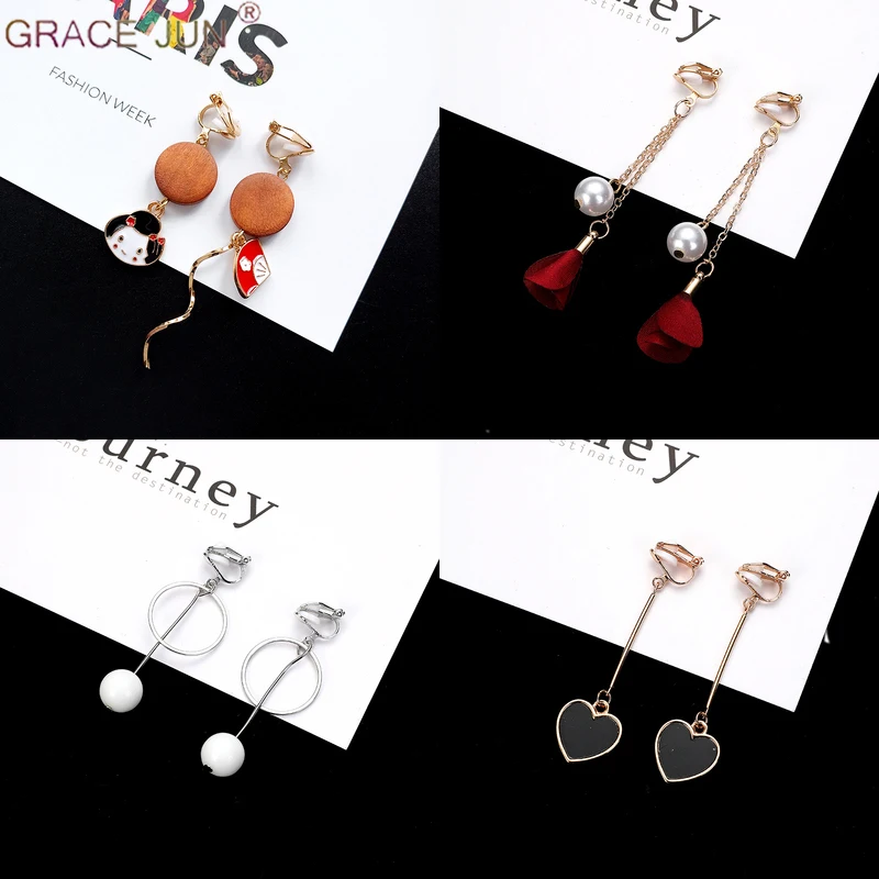 

GRACE JUN Korea Style Luxury Fashion Clip on Earrings No Pierced for Girl Party Prom Elegant Costume Jewelry Accessory 32 Colors
