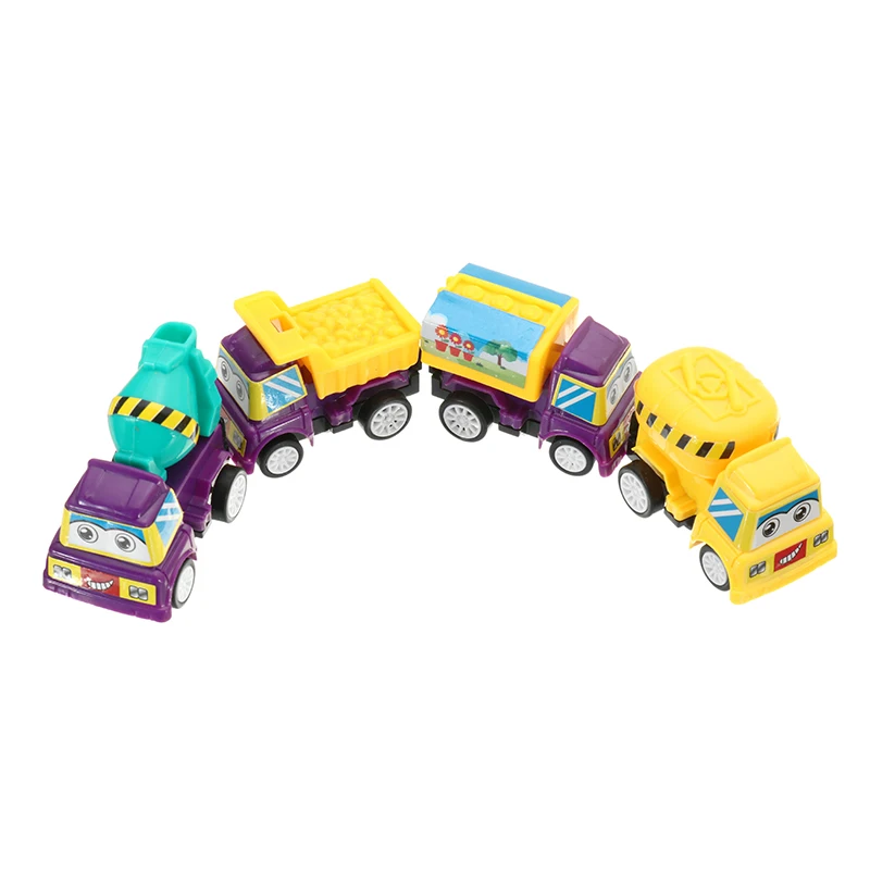 

4Pcs Cartoon Pullback Truck Construction Mini Car Model For Kids Children Training Ability Christmas Gift Toys Easy Operation