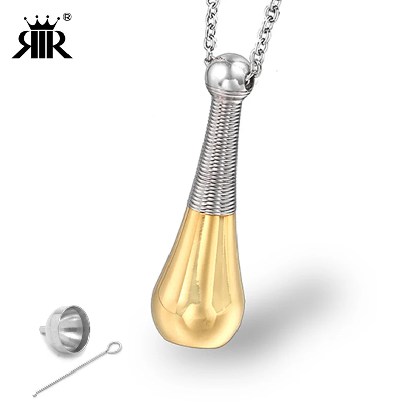 

RIR Stainless Steel Gold Perfume Bottle Cremation Urn Vial Pendant Necklace Ashes Holder Pendant Necklace