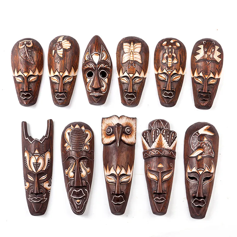 Uvožena Indonezija Ročno rezbarenje masivnega lesa, stenske viseče dekoracija doma Primitivna jugovzhodna Azija art bar hotel maska