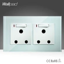 Двойной 16А UK Включен Гнездо Wallpad Белый Стекло 146*86 мм 16А ВЕЛИКОБРИТАНИИ Южная Африка Розетки и переключатель с LED