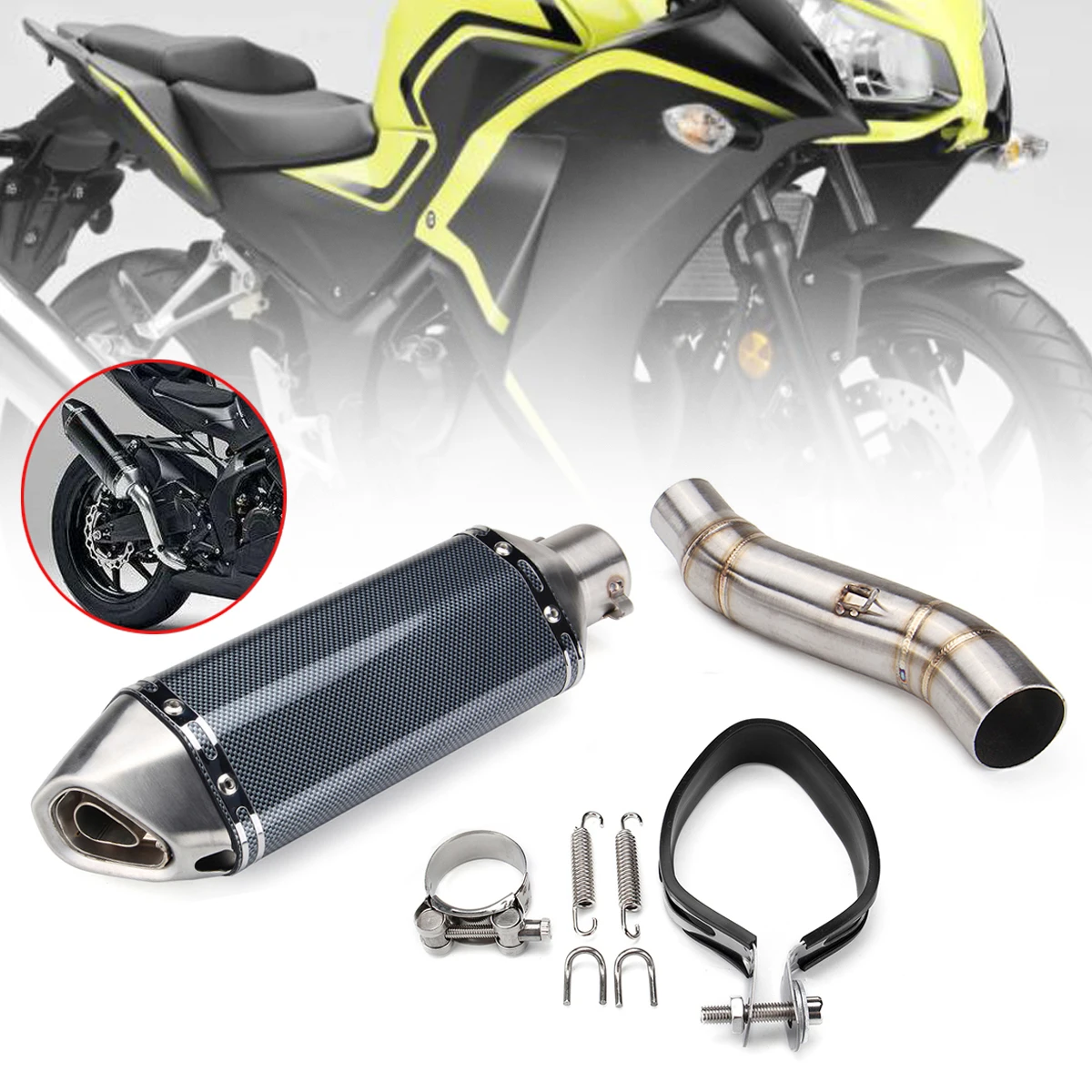 51mm Motorcycle Exhaust Muffler Slip On Middle Pipe For Honda CBR300R CB300F Mid Link Pipe Pluse Exhaust Pipe Stainless Steel 51mm Motorcycle Exhaust Muffler Slip On Middle Pipe For Honda CBR300R CB300F Mid Link Pipe Pluse Exhaust Pipe Stainless Steel