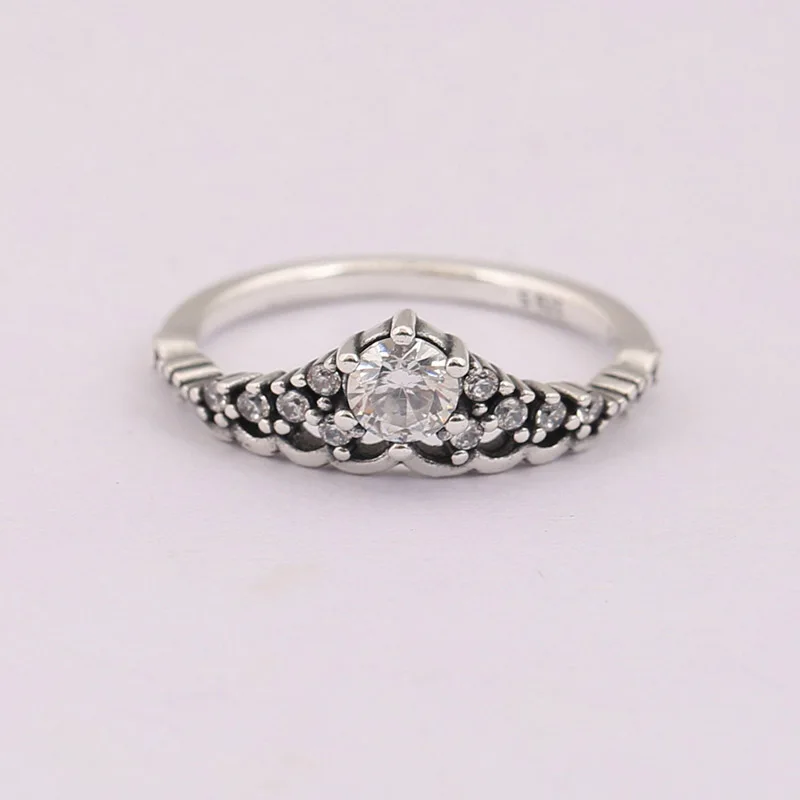 

Genuine 925 Sterling Silver Fairytale Crown Tiara Ring CZ Compatible with European Jewelry