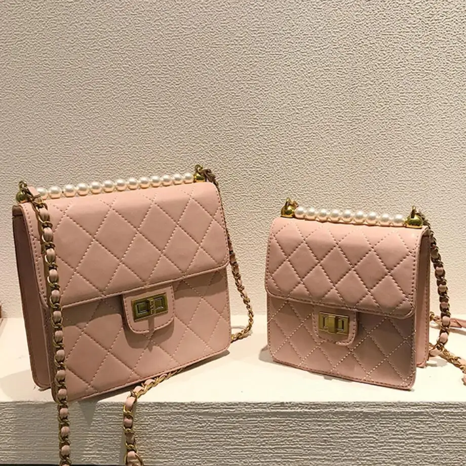 

Luxury Brand Square bag 2019 Fashion New Quality PU Leather Women's Designer Handbag Pearl Lock Chain Shoulder Messenger Bags