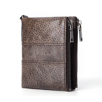 

Explosion Crazy Horse Leather Mens Wallet Geneuine Leather Short Anti-RFID Stolen Brush Mens Purse Double Zip Wallet