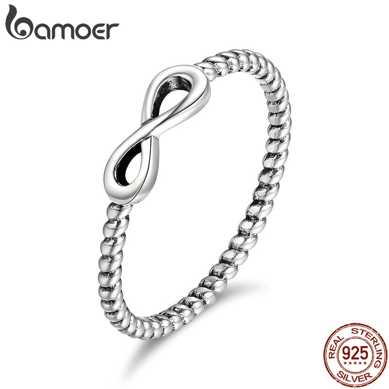 BAMOER Hot Sale 100% 925 Sterling Silver Trendy Infinity Elegant Finger Rings for Women Wedding Engagement Jewelry Gift SCR094