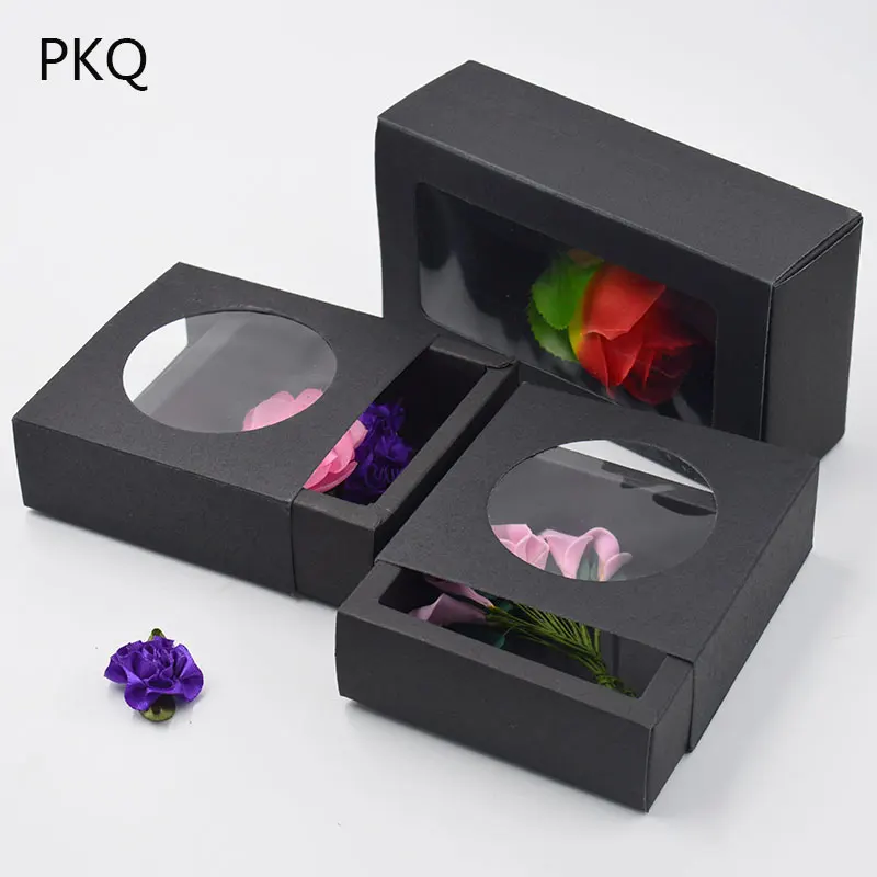 

10pcs Transparent Paper Drawer Type Macaron Box White paperboard transparent PVC Window Macaron Chocolate packaging box