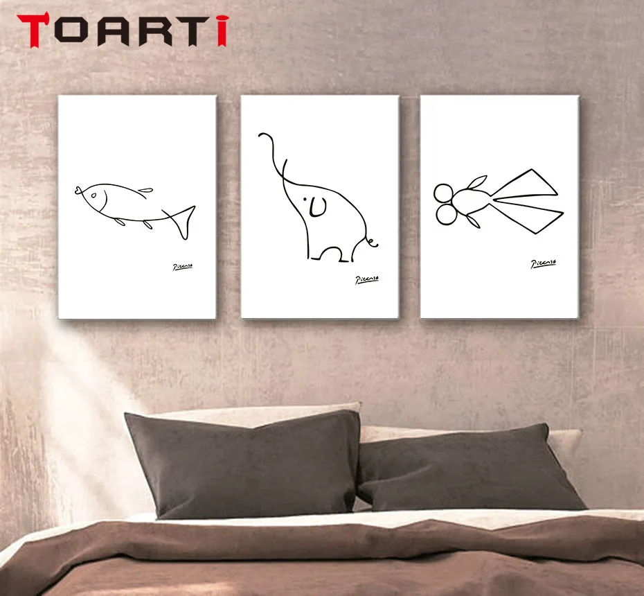 266 27 De Réductionminimaliste Dessin Au Trait Animaux Poisson Oiseau Mouton Dinosaure Toile Art Impression Peinture Affiche Mur Art Photos Pour