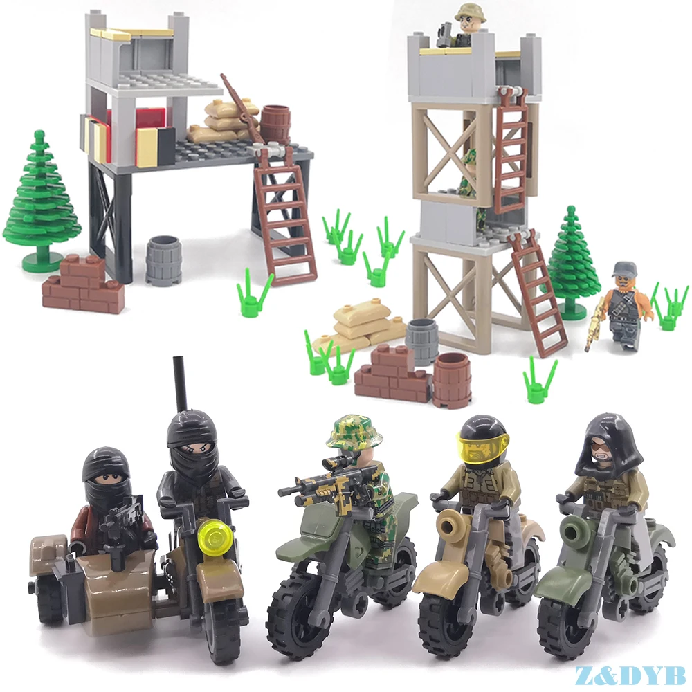 

Single Sale Soldiers Motorcycle Weapon PUBG Commandos Army Military Figures Gun War Legoed Building Block Brick For Children Toy