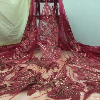 

Madison Wine African Lace Fabric 2019 High Quality Lace French Sequins Lace Fabric Beautiful Lace For Nigerian Wedding Dress