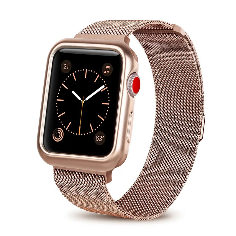 

milanese loop strap&case for apple watch band 42mm 38mm apple watch band 44mm 40mm iwatch cover 5/4/3/2/1 Magnetic bracelet
