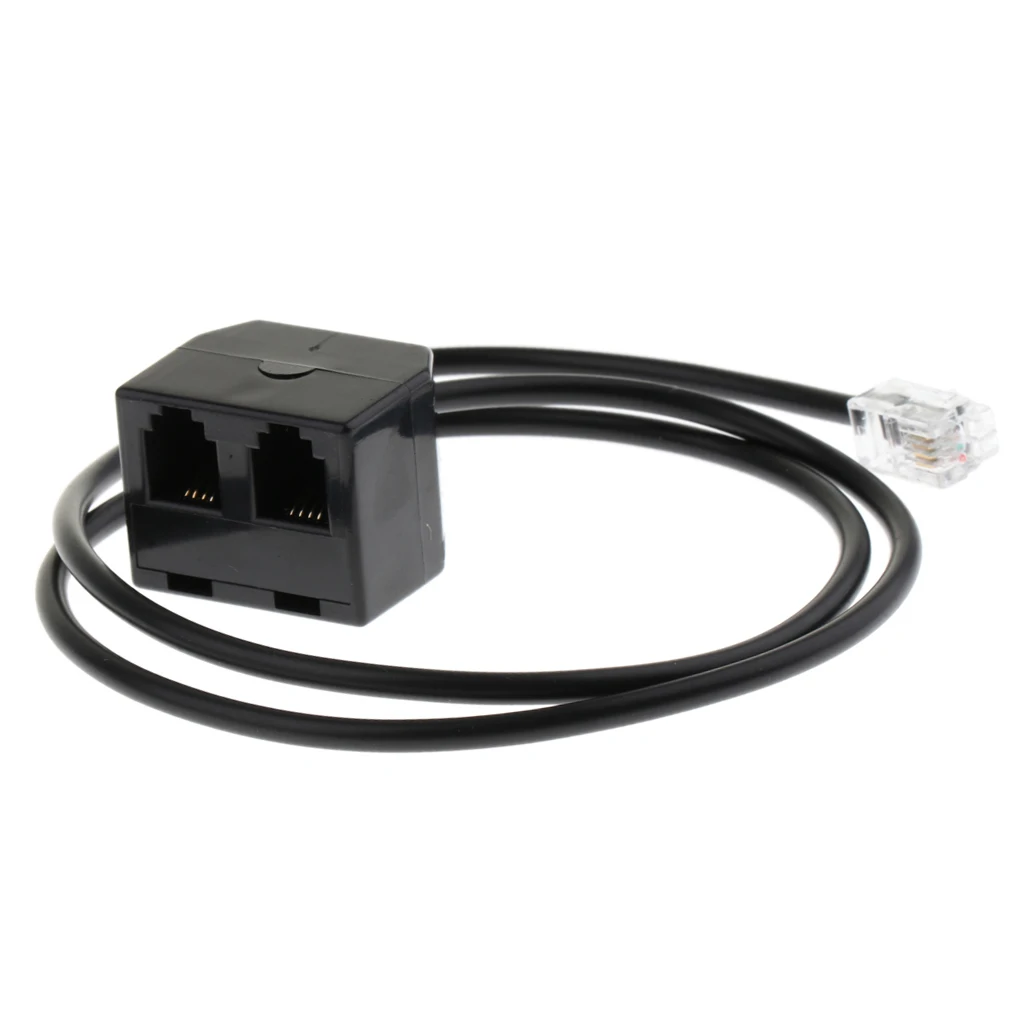RJ9 4P4C Male to 2 Female Jack Ports Connector Phone Adapter Extension Cable Black 