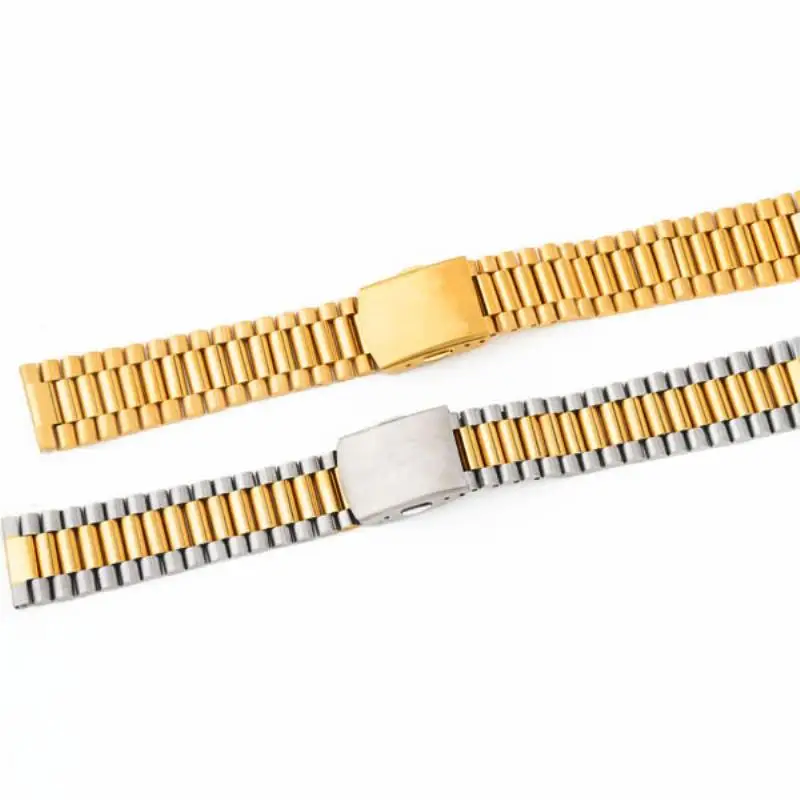 Shellhard Stainless Steel Buckle Straight End Watch Strap Band Bracelets For Mens Women 12 14 16 18mm Sliver Gold Relojes Hombre