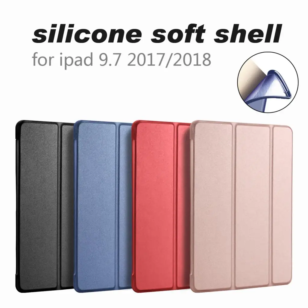 

PFHEU Case For iPad 9.7 2017/ 2018 A1822 A1893 Silicone Soft Back PU Leather Smart Cover for iPad Air 1/Air 2