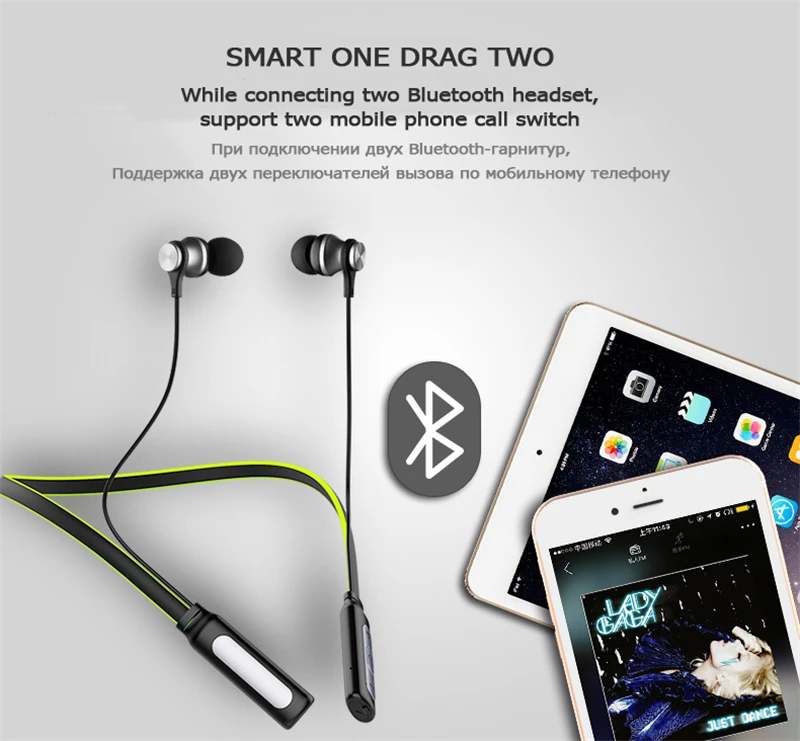 M& J 12 часов воспроизведения беспроводные Bluetooth наушники с шейным ремешком спортивные стерео водонепроницаемые магнитные с микрофоном наушники для iphone xiaomi