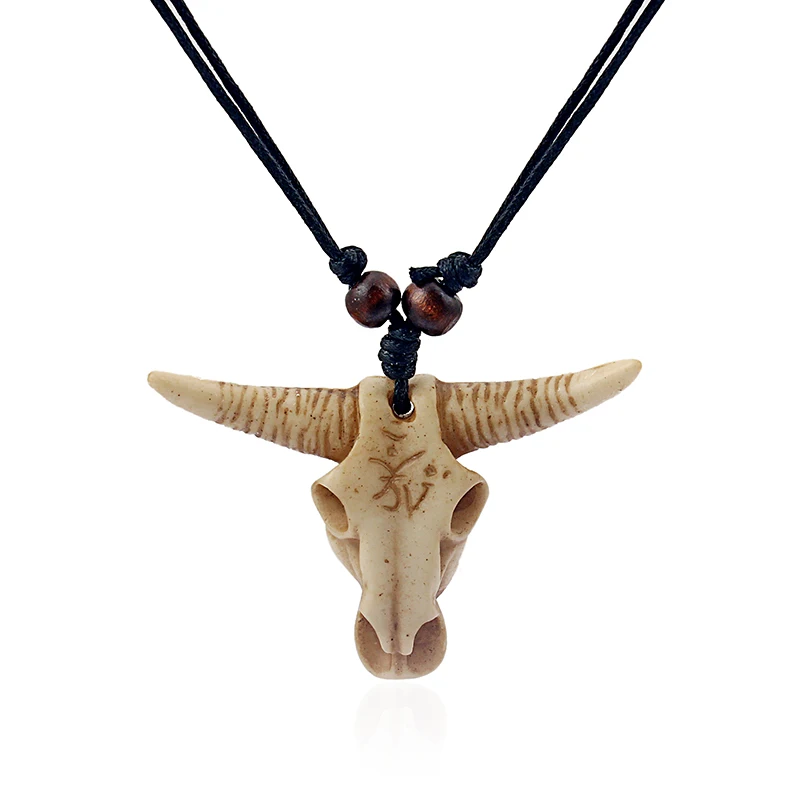 12pcs Tribal Style Yak Bone Cow/Bull Head Skull Amulet Pendant Necklace