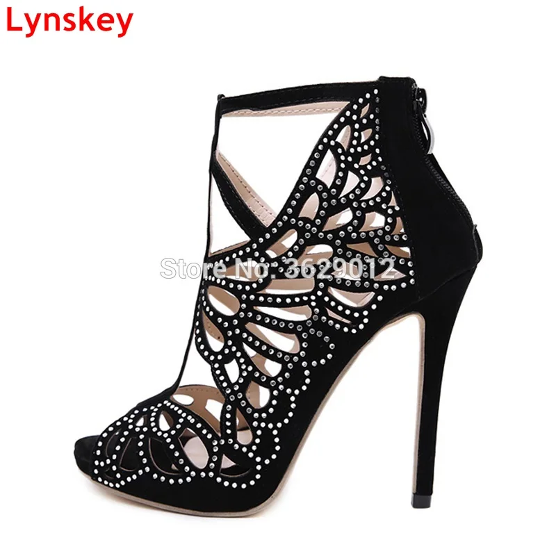 

Rhinestone Women Gladiator Sandals Peep Toe Crystal High Heels Women Shoes Summer Cut Out Thin Heel Shoes