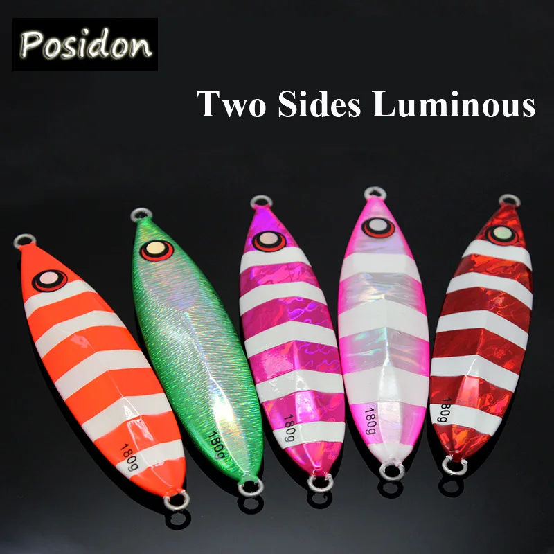 

Posidon 180g120mm Two Sides Luminous Heavy Weight Fishing Metal Jig Lead Lures Glow Metal Jigging Hard Bait Lures Various Colors