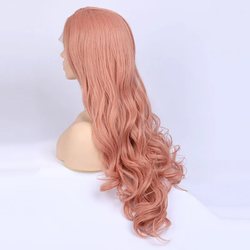 Bombshell розовый Золотой натуральный волнистый синтетический парик на кружеве термостойкие волокна волос натуральный волос для белых женщин парики