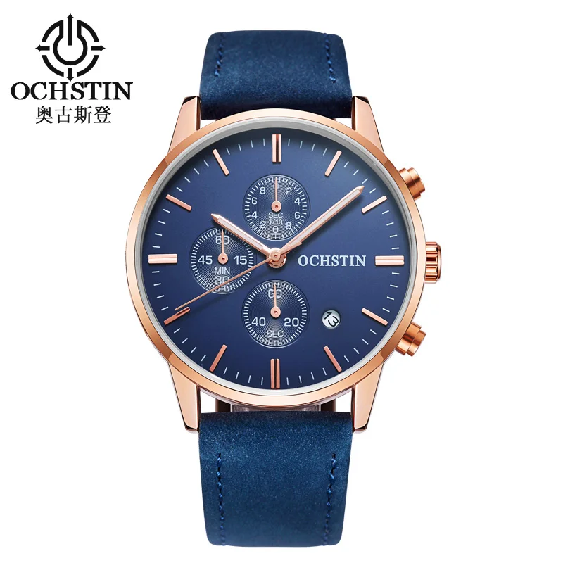 

OCHSTIN Men's Quartz Watches Fashion Auto Date Man Casual Stopwatch Leather Chronograph Wristwatch Relogio Masculino Clock 084