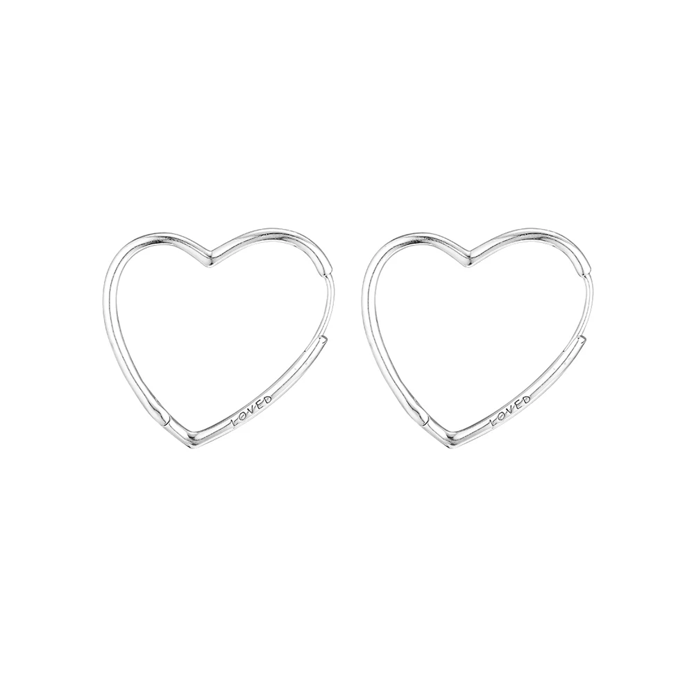 

100% 925 Sterling Silver Asymmetric Hearts of Love Hoop Earrings Large for Women DIY Fine Jewelry SLE154