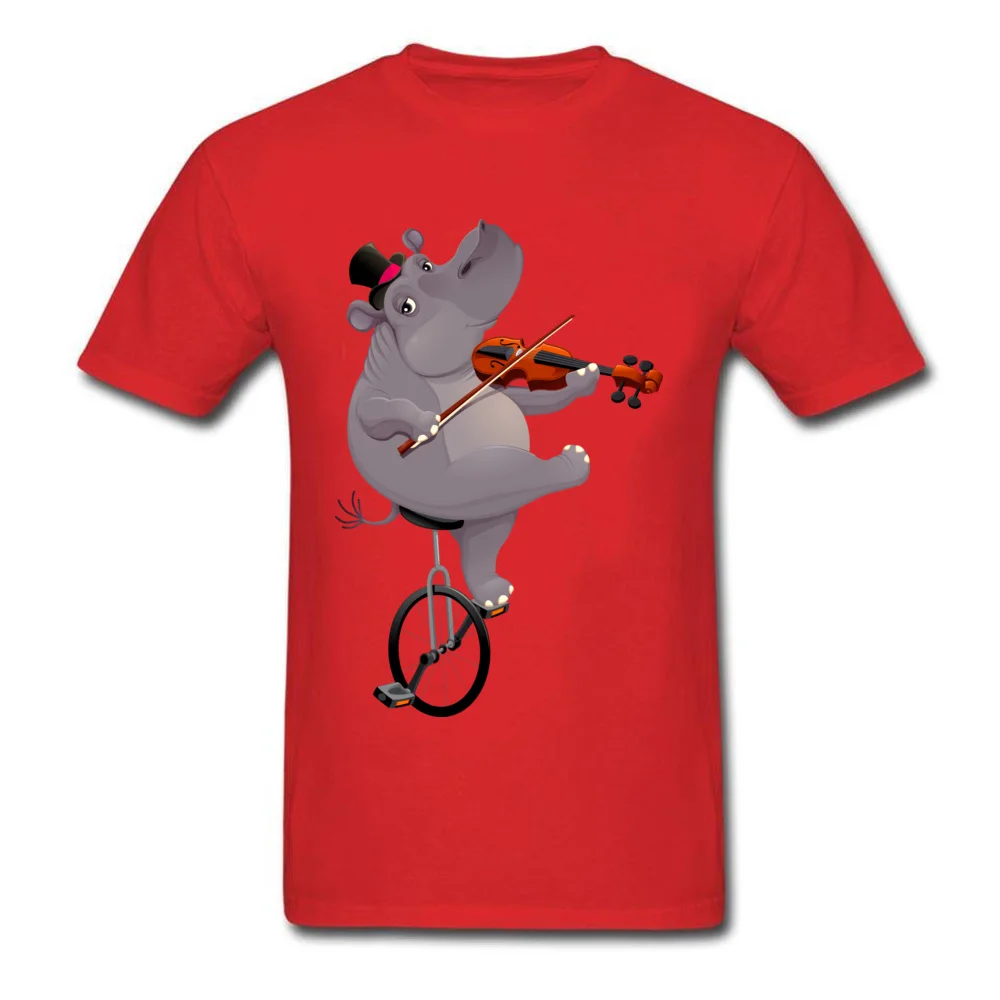 Funny hippo on an unicycle 2018 Newest Mens T-Shirt O Neck Short Sleeve 100% Cotton Tops & Tees Summer Tee-Shirt Funny hippo on an unicycle red