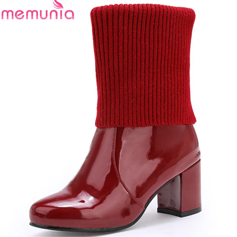 

MEMUNIA 2020 fashion new style ankle boots women round toe autumn winter boots solid colors high heels shoes woman black