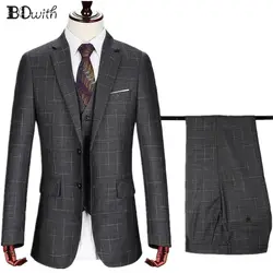 Высококачественный простой Серый Свадебный мужской костюм с зубчатым воротником, приталенный костюм из 3 предметов: пиджак + брюки + жилет