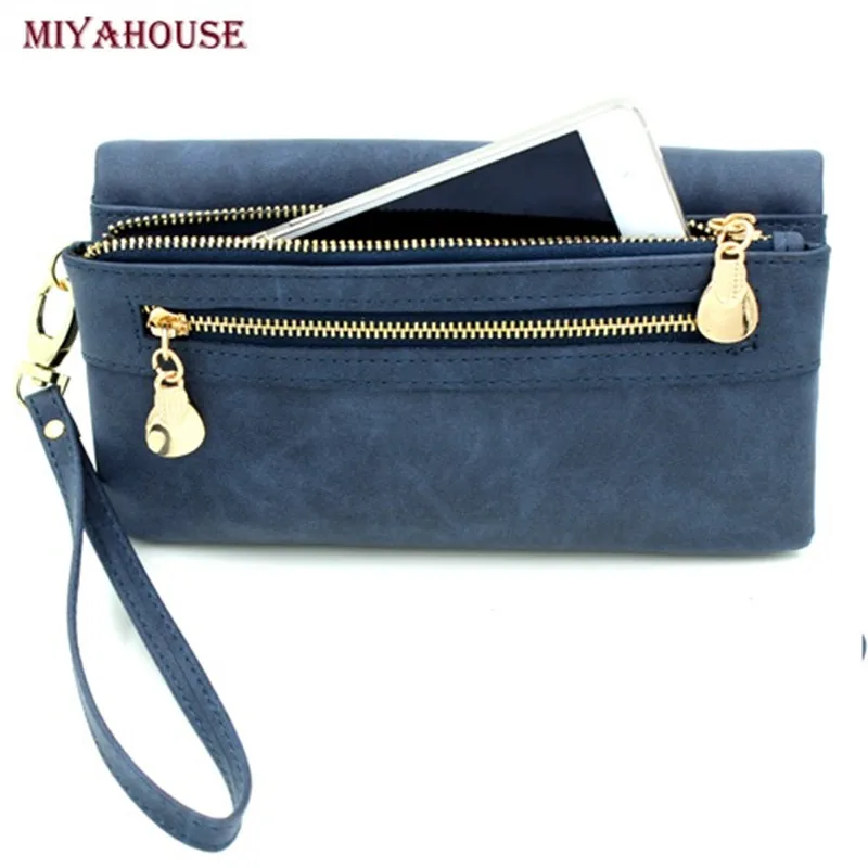 قدرة عالية أزياء النساء محافظ طويلة مملة البولندية محفظة من جلد pu الإناث مزدوجة سستة مخلب محفظة نسائية للعملات المعدنية السيدات السوار
