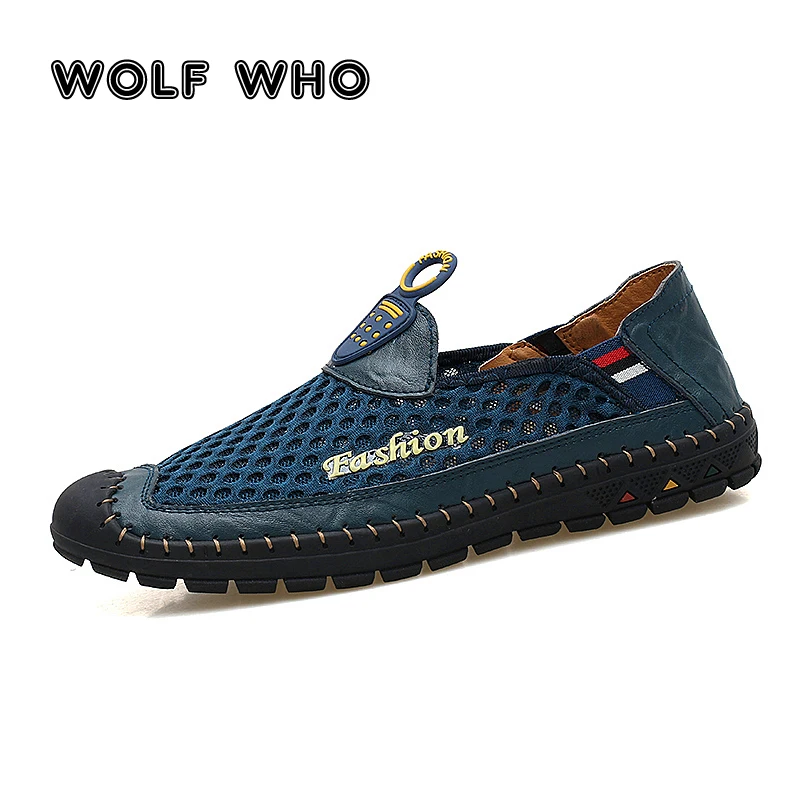 

WOLF WHO Summer Men Mesh Shoes Male Casual Shoes Breathable Slip-On Chaussure Homme Light Soft Men Outdoor walk krasovki W-003