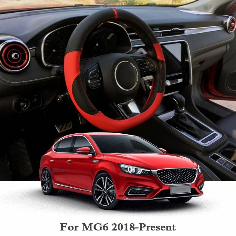 

QCBXYYXH Steering Wheel Hubs Cover For MG6 2018 2019 Steering Wheel Covers Faux Leather steering-wheel Cover Interior accessory