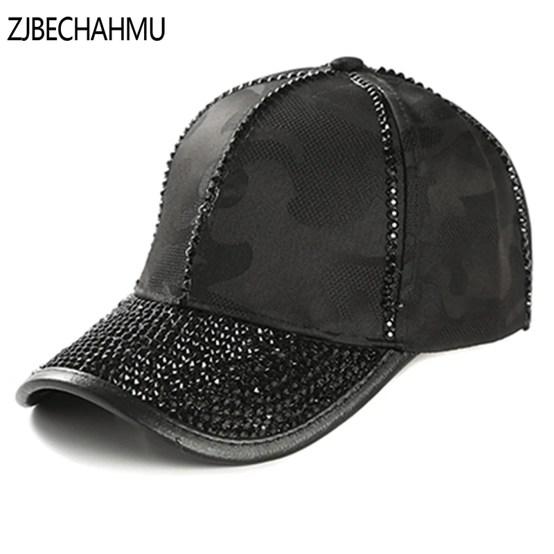

ZJBECHAHMU Hats Spring Casual Vintage Rhinestone Solid Polyester Brand Baseball Caps For Men Women Summer Hip Hop Snapback Hat