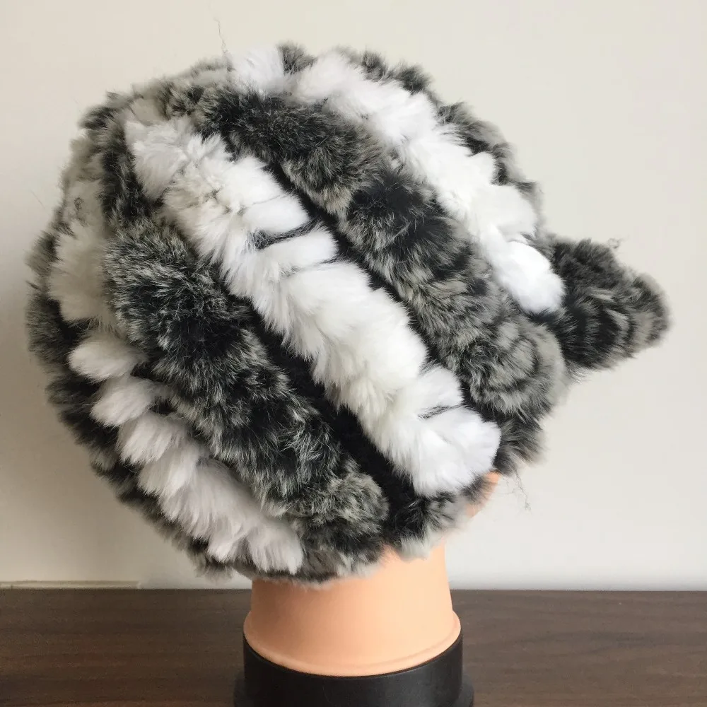 Женские вязаные шапки с козырьком из кроличьего меха, женские зимние теплые шапки, модная Натуральная меховая заколка,, DAH404