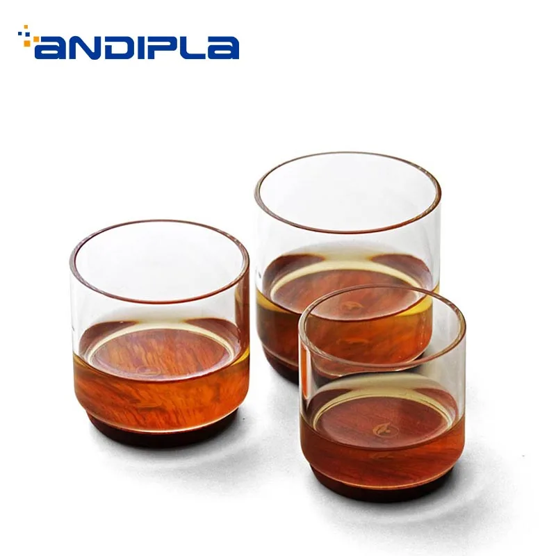 

3PCS/Lot Brief Transparent Thicker Heat Resistant Teacup Sandalwood Bottom Kung Fu Tea Cup Small Sake Bowl for Family Gifts