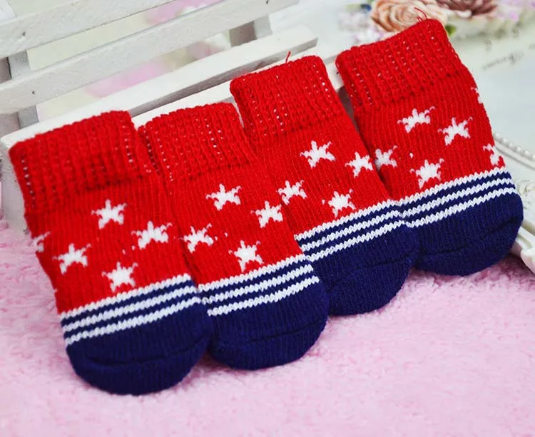 Lovely Pet Dog Sock Soft Knit Anti Slip Skid Pets Dogs Socks For Chihuahua Yorkshire Small and Large Dogs S M L 4PcsSet 12815