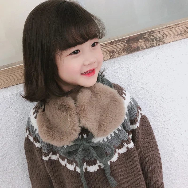 Детские переплетенные волосы с вязаным меховым воротником для девочек, зимние украшения двойного назначения, сохраняющие тепло