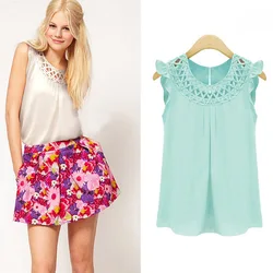 Señora de la Oficina Sexy Volantes sin Mangas Chaleco Camisas de Verano Top Casual O-Cuello Camiseta Tops Femme Ahueca hacia Fuera T Shirt Mujer F2 Señora de la Oficina Sexy Volantes sin Mangas Chaleco Camisas de Verano Top Casual O-Cuello Camiseta Tops Femme Ahueca hacia Fuera T Shirt Mujer F2