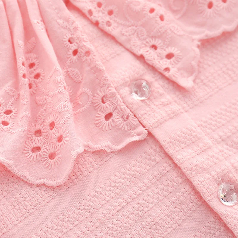 Рубашки для маленьких девочек; сезон весна-осень; модные блузки белого и розового цвета для маленьких девочек; милые топы с длинными рукавами и оборками; детская одежда