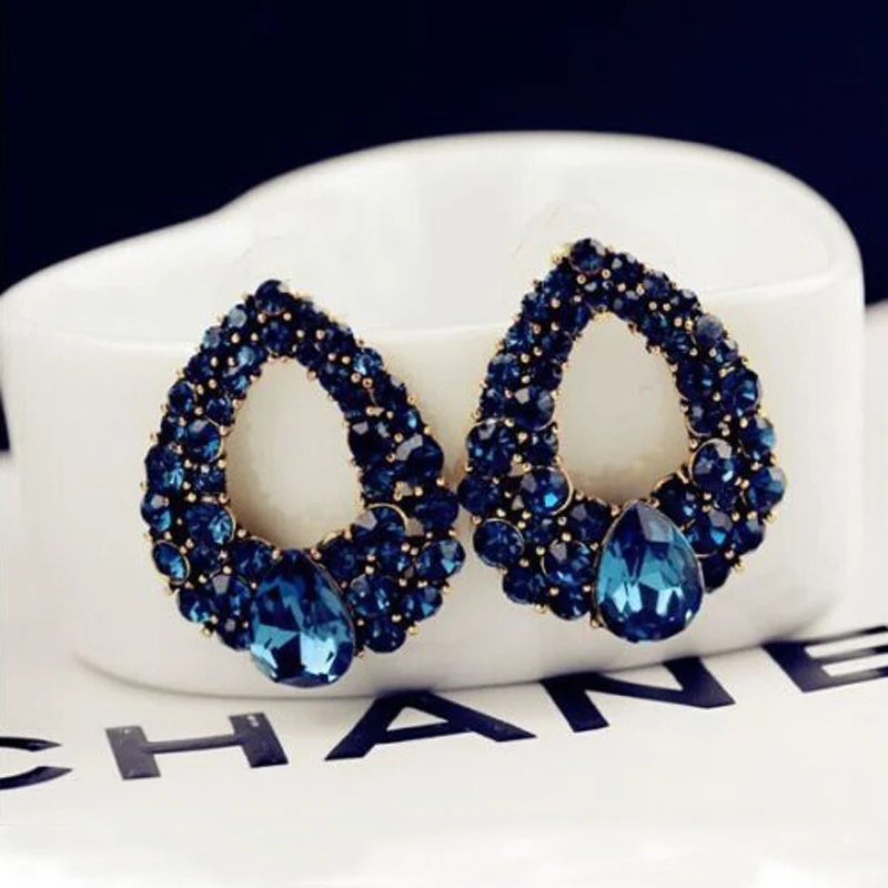 Стразы в форме капель воды, синие серьги для женщин, модные геометрические серьги с большим кристаллом для невесты, свадебные серьги, женские серьги