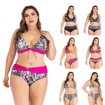 

5 Colors Bikini 2019 Swimwear Women Big Plus Size Bikini Sexy Push Up High Waist Mujer 5xl 4xl 2 Piece Oversize Print High Waist