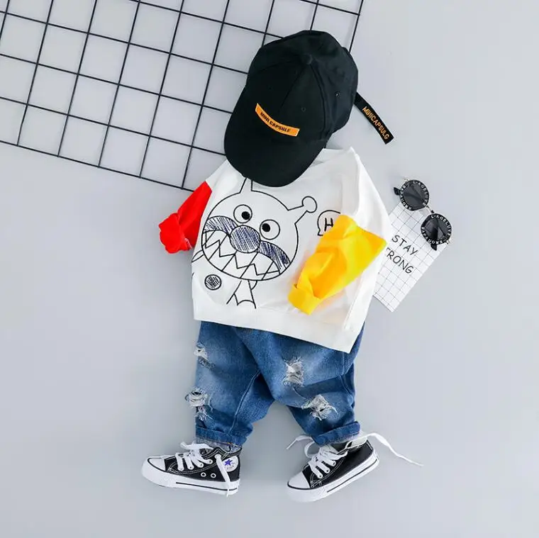 

ZWXLHH 2019 New Style Baby Boys Girls Clothing Sets Infant Newbrown Cartoon Clothes Suit Children Kids shirt jeans Casual Suit