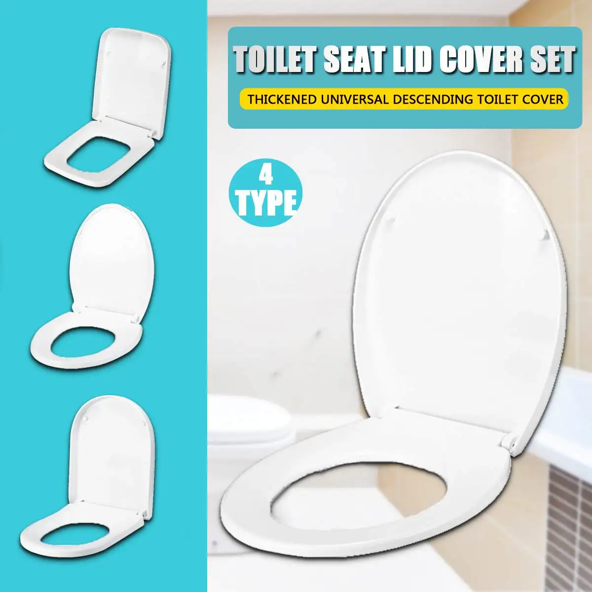 

PP Universal Slow-Close Toilet Seat Lid Cover Set Thicken Replacement Antibacterial Square Round O/V Type Toilet Seats