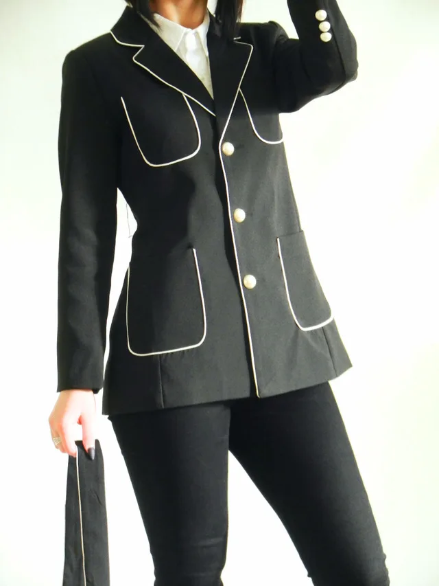 Autumn Leisure Golden Button Black White Edge Fasten Strip Women Office Lady Female High End Suit Jacket