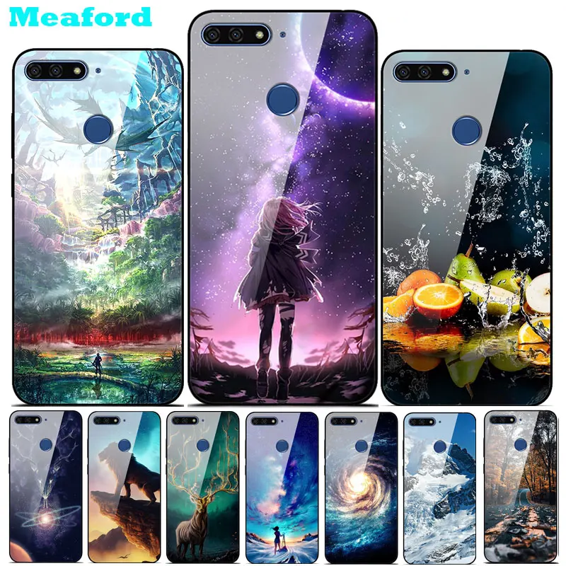 

5.7" For Huawei Honor 7C Case on Honor 7C Tempered Glass Cover Cartoon Phone Case for Huawei Honor 7C AUM-L41 Bumper honor7C