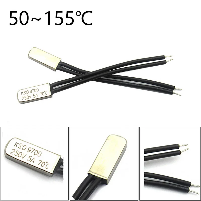 

1PC 250V 5A 50~155 Thermostat Temperature Switch Bimetal Disc Thermal Control Normal Close Thermostat Protector Controller